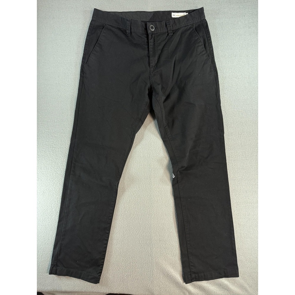 Volcom Pants Mens 36x30 Black Regular Fit Chino Straight Casual Logo Tab